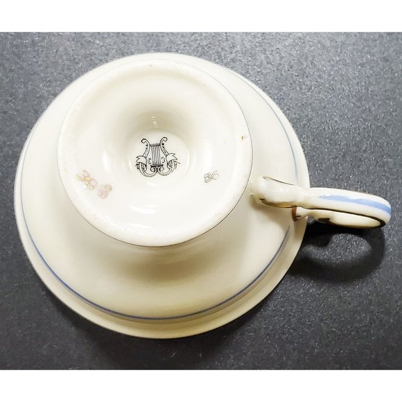 Castleton China Vintage EMPIRE Footed Tea Cup & Saucer Set Blue Wreath Gold Trim - Picture 7 of 10